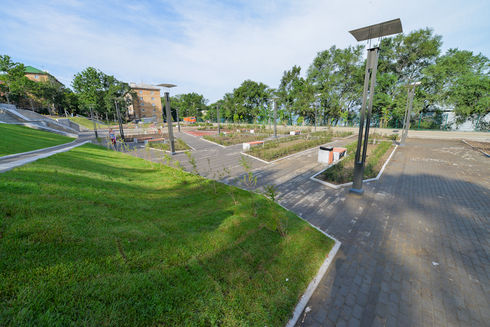 Аккуратно посажены кусты - через несколько лет сквер будет еще зеленее 